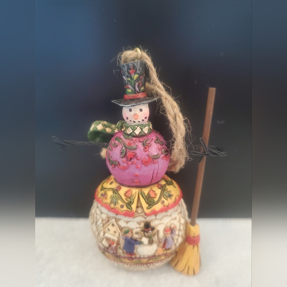 Jim Shore 2005 Collectible Heartwood Creek Snowman with Broom Christmas Ornament